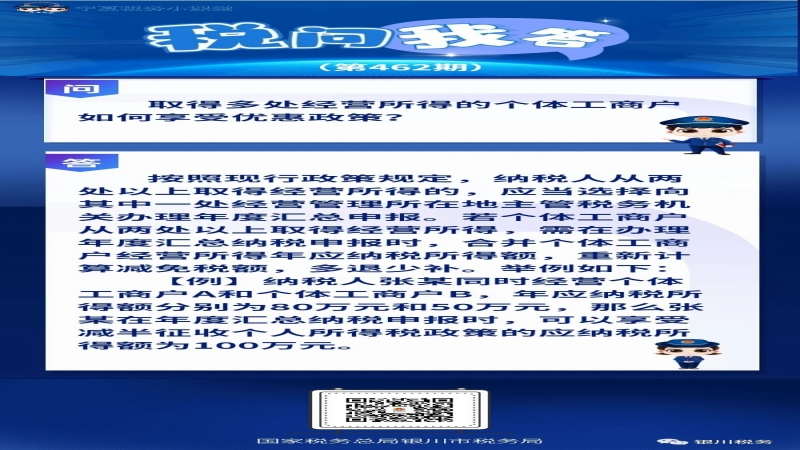 【稅問我答】取得多處經(jīng)營所得的個體工商戶如何享受優(yōu)惠政策？